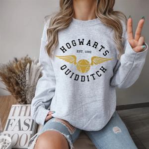 새로운 도착 여성 크루 넥 스웨트 레터 프린트 라운드 넥 풀오버 후드 HOGWARTS EST.1092 세련된 streetwear