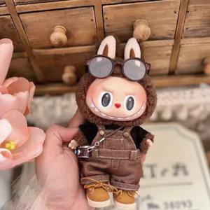 Labubu 의류 용 귀여운 봉제 인형 옷 솔리드 캔디 컬러 작업복 바지 복장 인형 액세서리