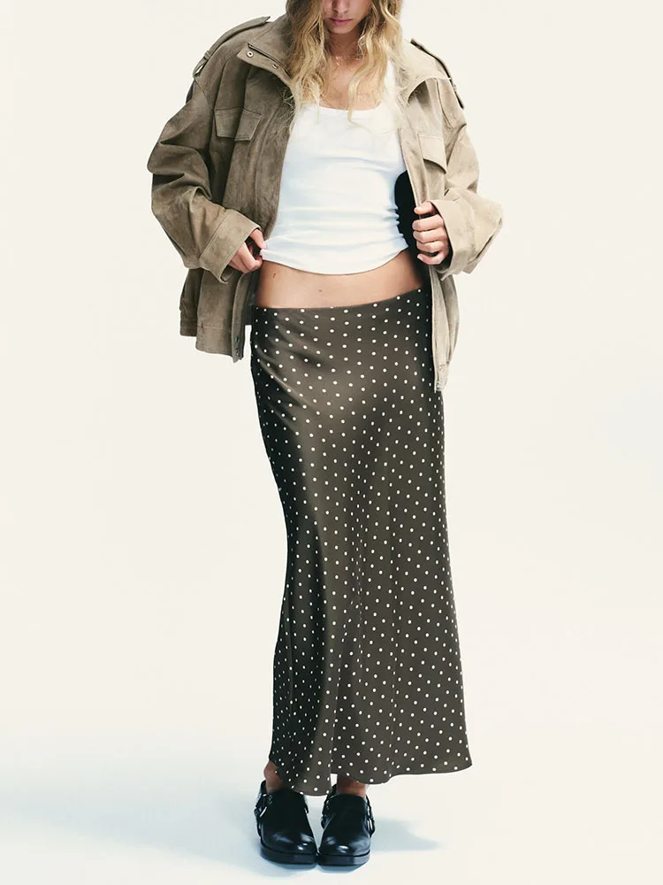 여성 패션 편안한 슬림 핏 실크 새틴 미디 스커트 가을 신상 우아한 스타일 2025 트렌디한 중국풍 디자인