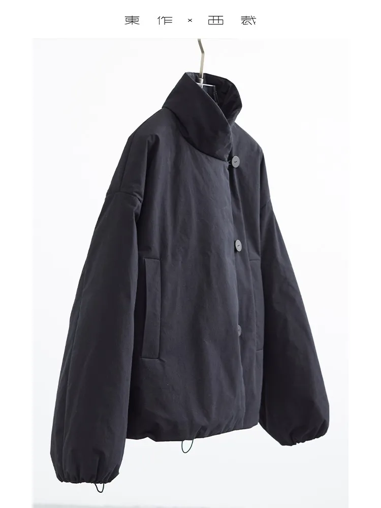 3m 신슐레이트 코튼~신형 중국풍 사이드 버튼 코튼 코트, 니치 스탠드업 칼라 코튼 재킷, 여성용 겨울 신제품