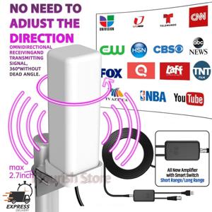 6000마일 HDTV TV 안테나 1080P 야외 HD 8K HD 1080P 디지털 360 °   신호 증폭 부스터 35DBI 및 32.8피트 케이블 IP66