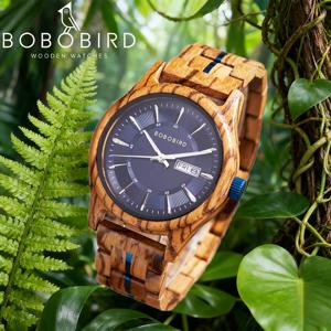 BOBO BIRD 맞춤형 남성용 나무 시계 패션 크로노그래프 쿼츠 스포츠 손목시계 월넛 나무 시계 남성용 드롭쉬핑