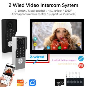 2선 디지털 비디오 인터콤 시스템 TUYA 스마트 1080P 도어폰 카메라 비디오 도어벨 게이트 및 도어락 원격 제어 지원