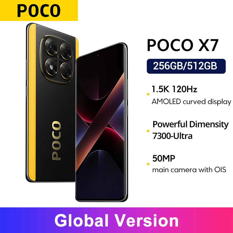【브랜드+】POCO X7 스마트폰 디멘시티 7300-울트라 6.67인치 120Hz AMOLED 디스플레이 45W 5110mAh 50MP 카메라 IP68 샤오미 하이퍼OS NFC