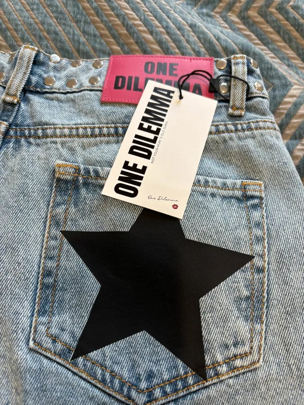 Y2k ONE DILEMMA 스타 프린트 청바지 힙합 스트리트웨어 헐렁한 데님 바지 로우 웨이스트 청바지 하라주쿠 아메리칸 스타일 여성 의류