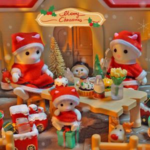 크리스마스 테마 1:12 인형의 집 양 동물 가족 모델 장식품 선물 미니어처 가구 크리스마스 트리 모델 크리스마스 선물