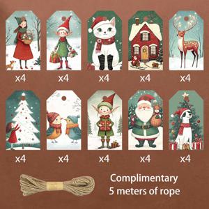 40개, 재미있는 크리스마스 태그, 행 태그, 선물 태그, 파티 장식, DIY, 휴일 홈 장식, 파티 카드, 장식품, 황마 로프