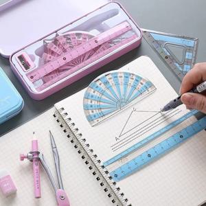 8 in 1 나침반 눈금자 키트 기하학 그리기 도구 페인팅 슈트 수학 학생 문구 연필/눈금자/지우개/샤프너