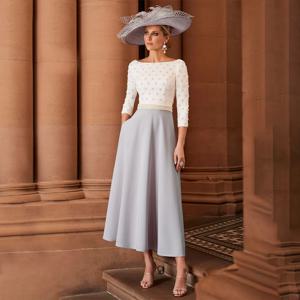 결혼식을 위한 신부 드레스의 럭셔리 어머니 차 길이 우아한 웨딩 게스트 가운, 미디 A 라인 3/4 소매 파티 드레스 2023