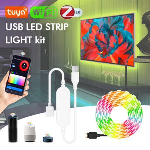 Tuya Wifi RGB USB Led 라이트 스트립 TV 용 5V ZigBee USB Led 테이프 SMD5050 스마트 백라이트 조명은 Alexa Google 홈과 함께 작동합니다.