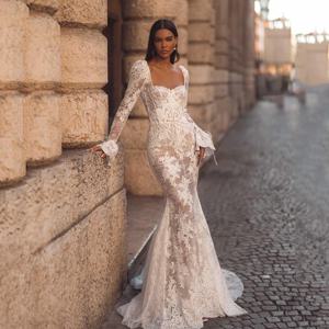 Eightree 여성용 인어 웨딩 드레스, 화이트 레이스 연인 얇은 명주 그물 신부 원피스, 보호 웨딩 무도회 가운, 맞춤형 2024