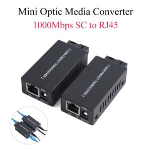 1 쌍 미니 기가비트 광섬유 미디어 컨버터 100/1000Mbps 광섬유 트랜시버 SC-RJ45 이더넷 스위치 20Km 전원 어댑터 포함
