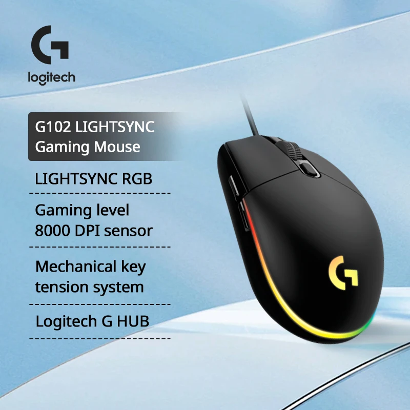 Logitech G102 마우스 기존 인체 공학적 마우스 광학 8000 인치 당 점 16.8M 컬러 LED 6 버튼 사용자 정의 유선 Pc 게임 액세서리