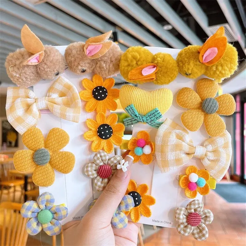9 개/대 만화 토끼 꽃 아기 헤어 클립 귀여운 플러시 토끼 머리핀 유아 소녀 바레트 모자를 쓰고 있죠 어린이 헤어 액세서리