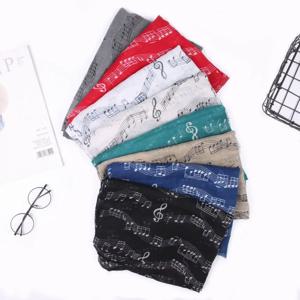 뮤지컬 노트 프린트 스카프, 부드러운 다채로운 뮤지컬 노트 꽃 랩, 코튼 보일 캐주얼 뮤지컬 노트 꽃 숄, 180x80cm