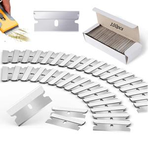 100Pcs 면도기 스크레이퍼 블레이드 자동차 스티커 리무버 창 유리 페인트 스크레이퍼 청소 도구 철강 비 스크래치 교체 블레이드