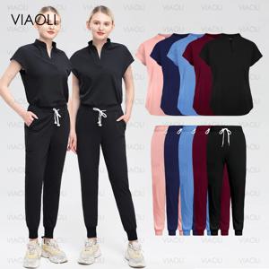 여러 가지 빛깔의 짧은 소매 수술 유니폼 약국 작업복 간호사 유니폼 병원 의사 작업 탑 바지 의료 스크럽 세트 새로운