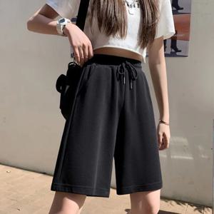 아이스 실크 루즈 여성 반바지, 하이 웨이스트 와이드 레그, 무릎 길이 반바지, 빅 사이즈 스포츠 반바지, 패션 핫팬츠, 여름 신상