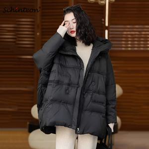 Schinteon 여성용 캐주얼 다운 재킷, 오버 사이즈, 따뜻한 화이트 덕 다운, 빈티지 코트, 가을 겨울 아우터, 2024 신상