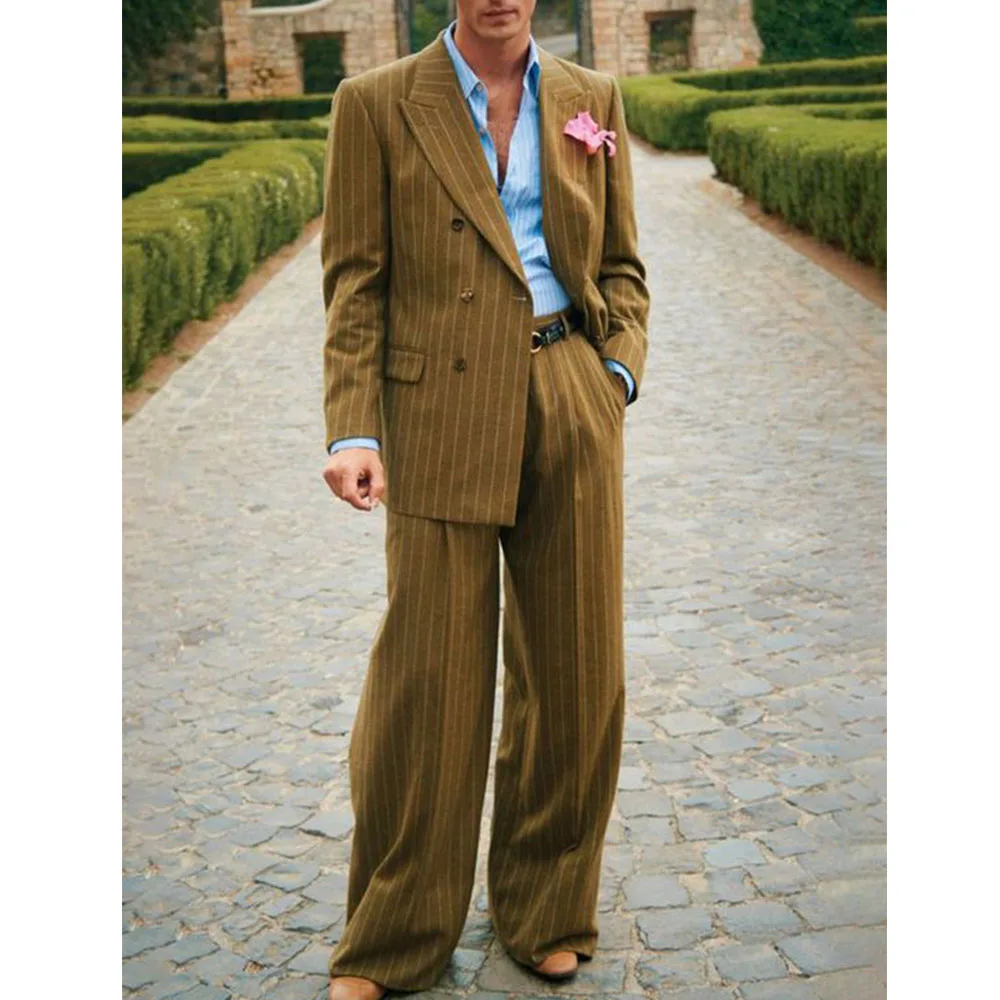남성 줄무늬 정장 두 조각 정장 우아한 패션 정장 캐주얼 패션 작업복 파티 드레스 남성 통근복 남성 의류