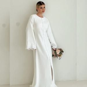 맞춤형 하이 퀄리티 플리츠 단추, 스트레이트 O-넥 미디 드레스, 댄스 파티 드레스, 클래식 절묘한 모던 스타일, 목줄 치