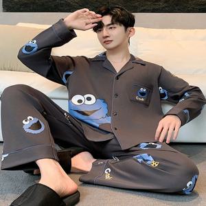 순면 잠옷 카툰 스타일 2개 세트 2023년 가을 순면 루즈핏 긴팔 봄가을용 남성용 잠옷 파자마 잠옷 파자마 잠옷