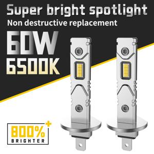 자동차 LED 헤드라이트 램프, 슈퍼 브라이트 하이 로우 빔 안개등용 CSP, 12V 플러그 앤 플레이, H1 H3, 60W 미니 20000LM, 6500K, 2 개