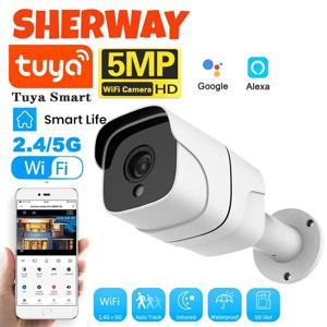 Tuya 5G Wifi IP 카메라 야외 총알 5MP 홈 보안 카메라 모션 감지 1080P HD 컬러 야간 투시경 오디오 감시