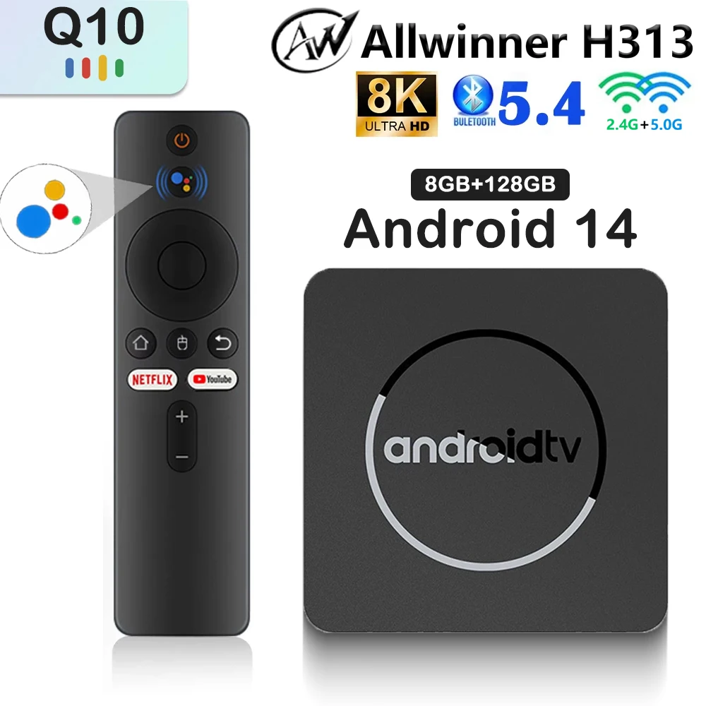 안드로이드 14 TV 박스 Q10 Allwinner H313 지원, 2.4G 및 5G 듀얼 와이파이, 8K 64G 128G 롬 셋톱 박스, 미디어 플레이어 TV 박스, 음성 셋톱 박스