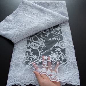 화이트 나이지리아 스팽글 네트 레이스 원단 고품질 5 야드 프랑스 아프리카 메쉬 얇은 명주 그물 레이스 원단 우아한 파티 드레스 A4058