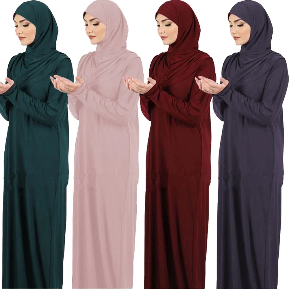 라마단 원피스기도 Abaya 후드 드레스 Kaftan 이슬람 여성 가운 Hijab 드레스 가운 솔리드 컬러 이슬람 두바이 터키 의류