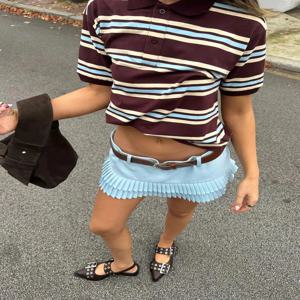 여성용 블랙 미니 스커트, 빈티지 카와이 스커트, 슈퍼 쇼트 스커트, 프레피 스타일 미코 스커트, 플리츠 스커트, 블루, 여름