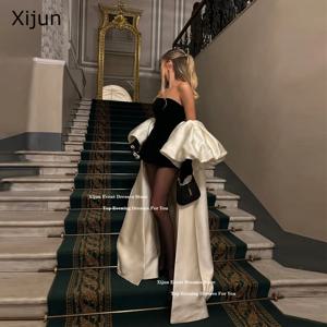 Xijun 블랙 화이트 섹시한 이브닝 드레스, 하이 로우 스트랩리스 무도회 드레스, 정장 행사 무도회 가운, 맞춤형 2 피스