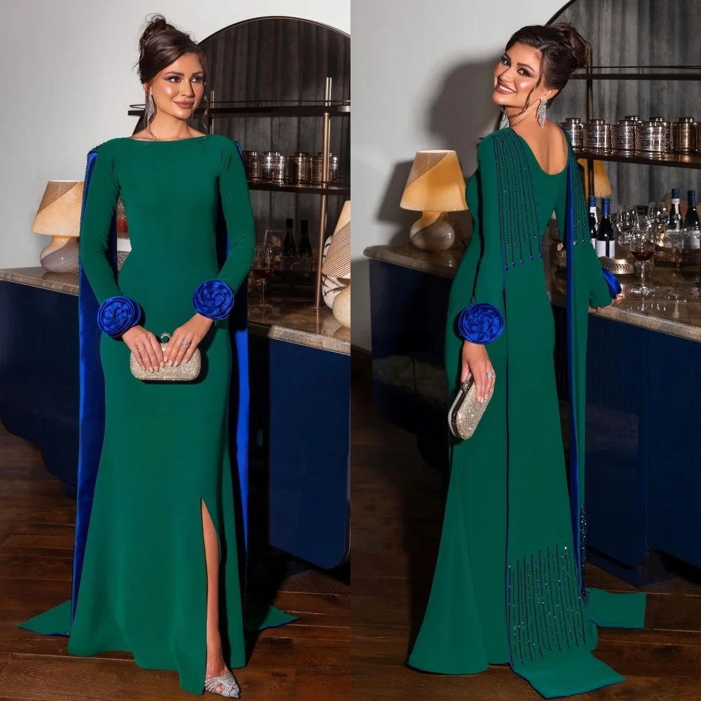 맞춤형 목회 하이 퀄리티 저지, 수제 꽃 구슬 장식, 스팽글 인어 스쿱 넥 롱 드레스, 맞춤형 행사 드레스