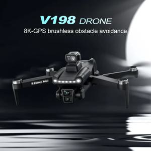 V198GPS 드론 8K 전문가용 HD 카메라 ESC 브러시리스 장애물 회피 공중 광학 접이식 쿼드콥터 미니 드론