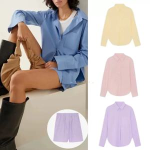 FKS @ LUXURY-여성 코튼 반바지 세트, 자수 로고, 레이지 셔츠, 여름, 용수철 신상, 2025