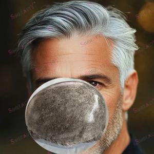 자연 헤어 라인 1B80 회색 남성 인간의 머리 가발 교체 모세관 보철 아프리카 검은 노인 진짜 헤어 피스 120 밀도