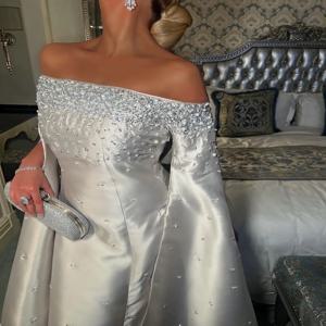 사용자 정의 만든 우아한 하프 슬리브 페르시 크리스탈 볼 가운 바닥 길이 여성을위한 정장 이브닝 가운 웨딩 파티 드레스