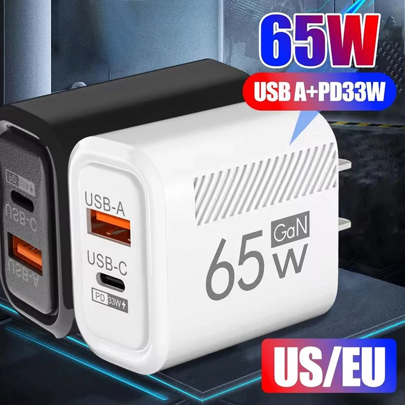 65W GaN 빠른 충전 USB 유형 C 충전기 미국 EU 플러그 PD 3.0 iPhone 용 전화 어댑터 용 빠른 충전 여행용 벽 충전기 삼성