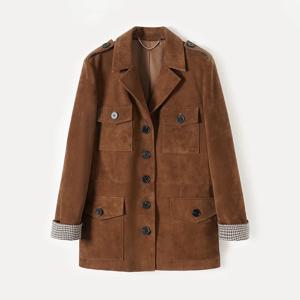 여성 정품 가죽 키즈 스웨이드 자켓 레트로 영국 스타일 포켓 여성 캐주얼 고품질 A 등급 수입 염소 가죽 자켓