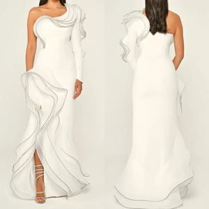 사용자 정의 패션 크기 사용 가능 저지 주름 셔링 스트레이트 원 숄더 롱 드레스 맞춤형 행사 드레스 레트로 섹시한