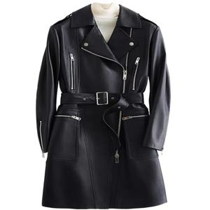 Mauroicardi 봄 가을 멋진 장착 긴 흰색 가짜 가죽 모토 바이커 자켓 여성 벨트 블랙 럭셔리 디자이너 의류 2025