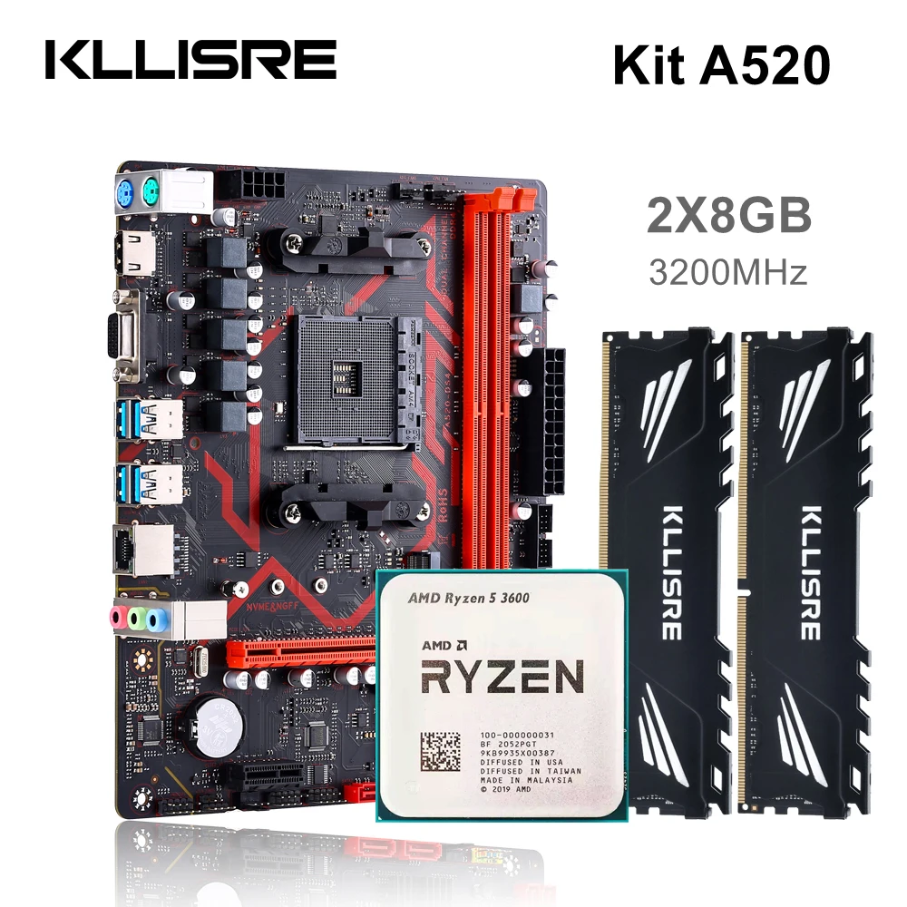 Kllisre A520 마더보드 키트 AMD Ryzen R5 3600 CPU DDR4 16GB 3200MHz 데스크탑 메모리