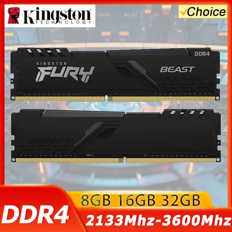 킹스톤 퓨리 비스트 DDR4 8G 16G 32GB 3600 3200Mhz RAM PC 메모리 288핀 XMP2.0 히트싱크 데스크탑용 AMD 또는 인텔 메인보드