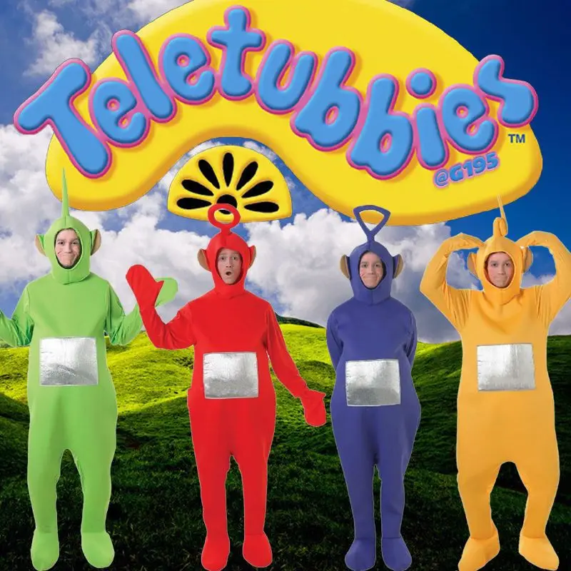 Teletubbies Lala 의상 - 남여 공용 성인 부드러운 긴 소매 잠옷 세트, 할로윈 파티 착용을위한 코스프레 가정 의류