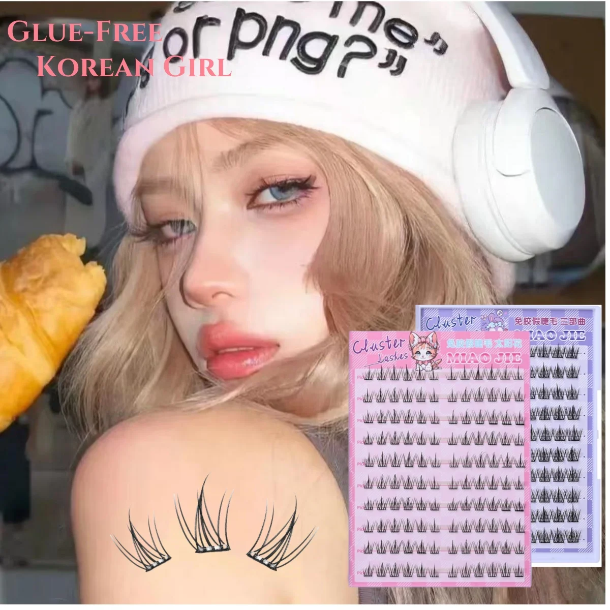 MIAOJIE 글루 없는 인조 속눈썹 - 간편한 3단계 적용 내추럴 룩 대용량 해바라기 디자인으로 초보자에게 딱 맞습니다.