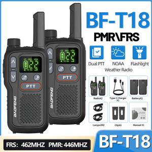 2PCS Baofeng BF-T18 미니 듀얼 PTT 워키 토키 휴대용 PMR 446Mhz FRS 손전등 NOAA 캠핑 양방향 라디오 F22 PMR