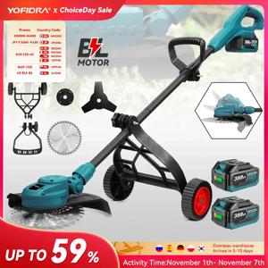 YOFIDRA 10인치 브러시리스 전기 잔디 깎는 기계 6000W 58000RPM 정원 접이식 잔디 트리머 마키타 18V 배터리 핀용 전동 공구