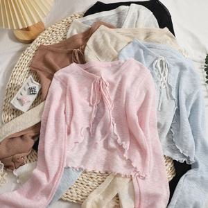 여성 2025 새로운 얼음 실크 태양 증거 카디건 경량 여름 사랑스러운 귀여운 소녀의 커버 업 목도리 짧은 재킷 드레스 오버레이