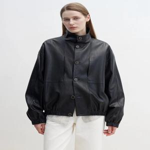 여성을위한 캐주얼 블랙 정품 가죽 자켓 봄 가을 하이 엔드 간단한 스탠드 칼라 소프트 오일 왁스 진짜 염소 가죽 가죽 코트